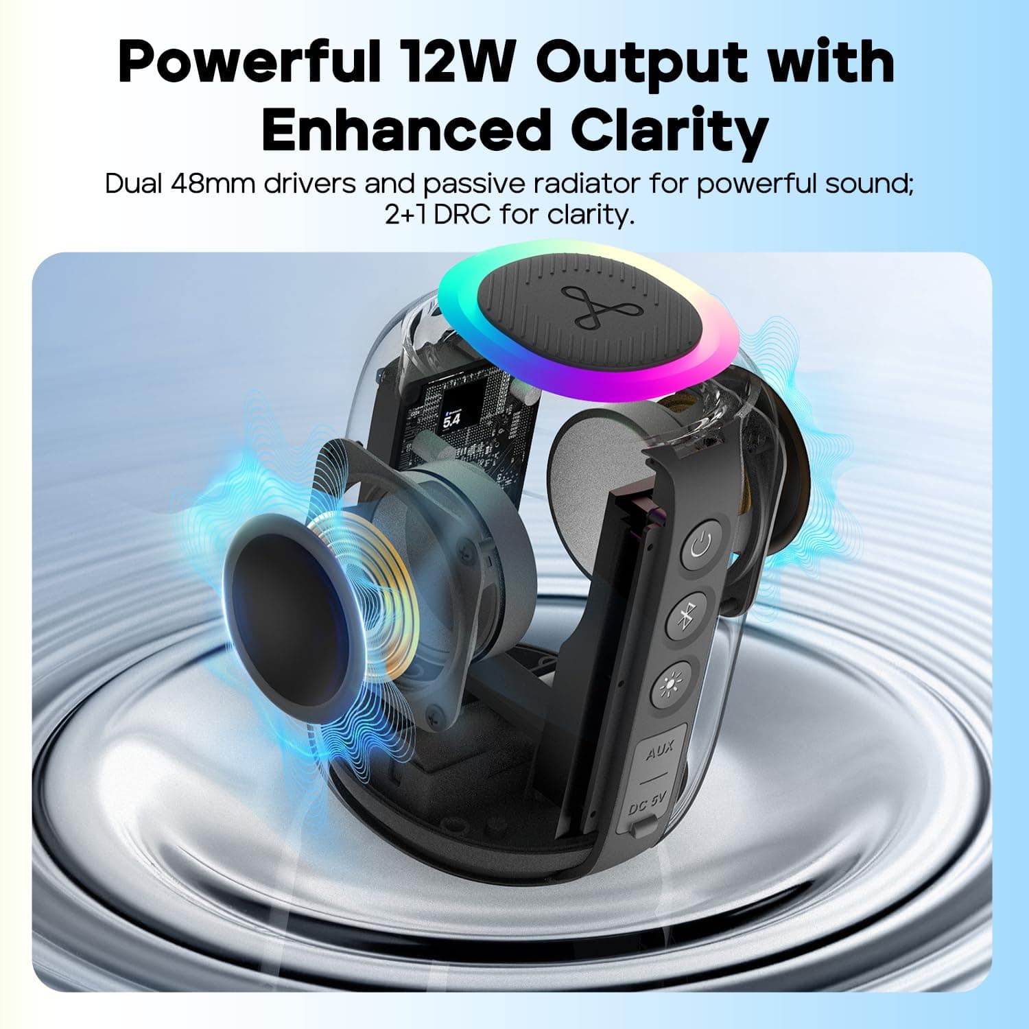 Tribit StormBox Mini+ Bluetooth Speaker 12W,360°Surround Sound,12H Playtime,BT 5.4,IPX7 Waterproof,LED Lights,Custom EQ,TWS Pairing,Type-C, AAC/SBC Support,Portable for Home/Outdoor/Travel Green thumbnail 5