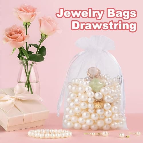 Crweety 50 Pcs Organza Bags 4x6, White Small Mesh Gift Bags Drawstring Bulk | Use for Jewelry Candy Soap Treat Sachet, Mini Party Favor Goodie Pouches, for Wedding Baby Bridal Shower Birthday Halloween thumbnail 3