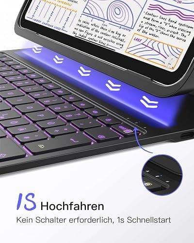 Inateck iPad 11(A16) Hülle mit Tastatur, iPad 10 Gen. Hülle mit Tastatur, für iPad Air 11" M4/ M3/M2 (2026/2025/2024),Air 5/4, Pro 11,QWERTZ,Ultraleichte Tastatur mit Stifthalter,AirTap BK2007 thumbnail 4
