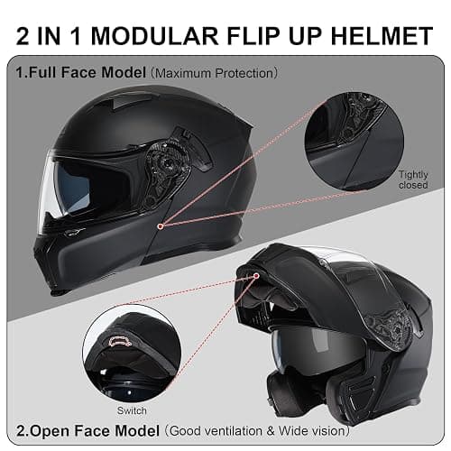 TRIANGLE Modular Motorcycle Helmets for Men Flip Up Full Face Helmet Dual Visor with Internal Sunshield DOT Approved thumbnail 2