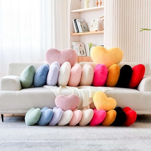 XVTRU Hot Pink Heart Pillows, Cute Heart Decorative Pillow, Heart Shaped Throw Pillows for Bed, Faux Rabbit Fur Plush Hoom Decor Pillow Cushion for Chair Sofa Living Room (Mini 12.9" x 9.8") thumbnail 7