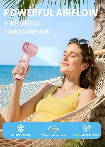 Deyhoc Portable Handheld Turbo Fan, 1-199 Speed Adjustable, Pink thumbnail 2