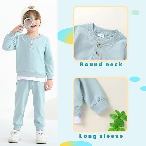 YOUNGER TREE Toddler Fall Outfits Baby Boy Sweatshirt Top Sweatpants Set Cute Sweatsuit for Boy Winter Clothes with Hat thumbnail 3