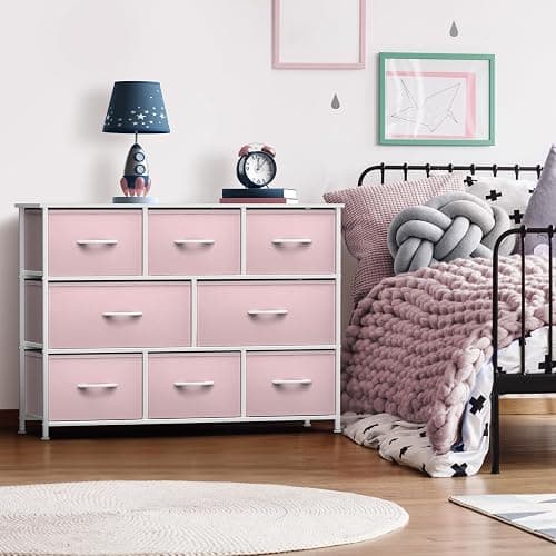 Sorbus Kids Dresser with 8 Drawers - Chest Organizer Unit with Steel Frame Wood Top & Handle, Fabric Bins for Clothes - Wide Furniture for Bedroom Hallway Kids Room Nursery & Closet thumbnail 2