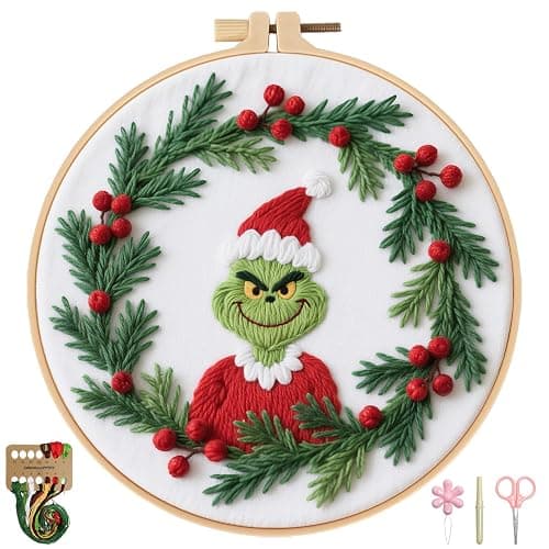 BBLYBD Christmas Embroidery Kit, 1 Set Cross Stitch Craft Kit for Beginners with Pre-Printed Embroidery Fabric, Hoop, Step-by-Step Instruction, Color Threads & Needles (Christmas-1 Set) - Image 1