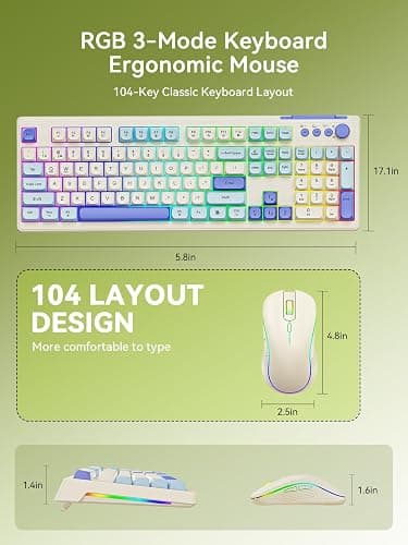 Wireless Keyboard and Mouse Combo, RGB Backlit Rechargeable 2000 mAh Battery, Wireless Computer Keyboards, Tri-Mode Bluetooth/2.4GHz/USB-C Custom Creamy Keyboard, RGB Backlit Media Knob thumbnail 6