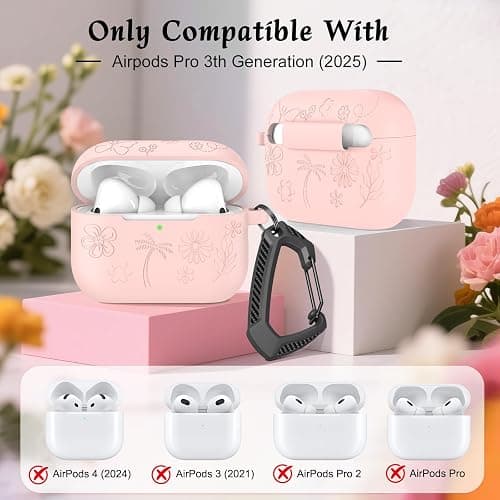MATEPROX Silikon Hülle Kompatibel mit AirPods Pro 3. Generation 2025 Kratzfeste Schutzhülle mit Karabiner und Kopfhörerhüllen-Halter für AirPods Pro 3-Rosa thumbnail 2