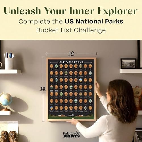 Framed US National Parks Scratch Off Poster - National Park Gifts - National Park Posters - National Parks Scratch Off Travel Map - National Park Decor- National Park Wall Art (12”x16 Framed) thumbnail 3