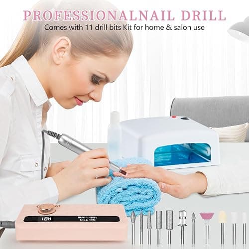 Electric Nail File Professional Kit - 45000RPM Portable Nail Drill Electric File with 11 Bits & Base丨LED Screen丨Ultra-Silent, Rechargeable Nail Drills Machine for Acrylic Nails Gel Polishing (Pink) thumbnail 9