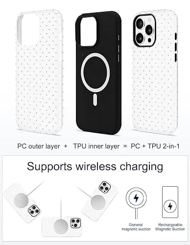 Jusy Compatible with MagSafe Polka Dot Case for iPhone 15 Pro, Cute Aesthetic Polka Dots Magnetic Phone Case, Soft TPU and Hard PC Protective Phone Cover for Women Girls (Matte) - White thumbnail 5