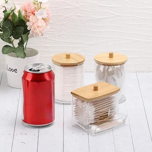 Tbestmax Bathroom Organizer Accessories Set-10 OZ Qtips Holder Storage with Bamboo Lids, Cotton Ball/Swabs Dispenser, Apothecary Container Jar 3 Pcs thumbnail 2
