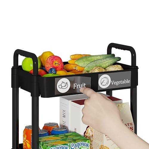 Laiensia 3-Tier Storage Carts,Multifunction Utility Rolling Cart Kitchen Storage Organizer,Mobile Shelving Unit Cart with Lockable Wheels for Bathroom,Laundry,Living Room,With Classified Sticker,Black thumbnail 5