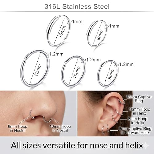 DJCIW 75Pcs Professional Piercing Kit For All Piercings, 14G 16G 18G 20G Needles Clamps Body Jewelry for Nose Belly Lip Eyebrow Ear Piercing (read description) thumbnail 6