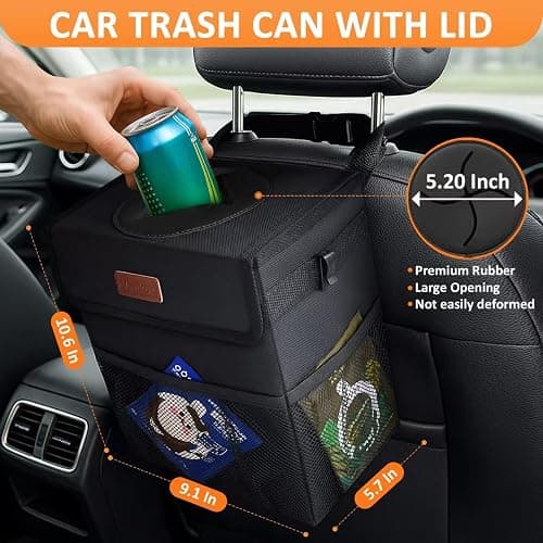 Vankor Car Trash Can Bin with Lid Hanging for Back Seat, Car Accessories for Women Men Leak Proof Automotive Garbage Cans Leakproof Vehicle Trash Can for Truck SUV Black thumbnail 2