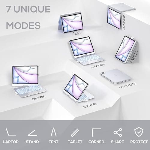 typecase Touch Keyboard Case for iPad Air 11"(M4/M3/M2, 2026/2025/2024) & Pro 11(Gen 1-4), Air 5/4 – 360° Rotatable, 11-Color Backlit, Multi-Touch Trackpad, Pencil Holder, Thin & Light, Silver thumbnail 7