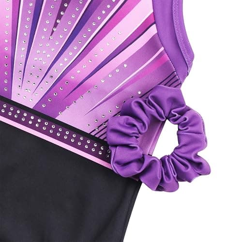 MODAFANS Gymnastics Leotards for Girls With Shorts Tumbling Dance Combined Racerback Activewear 4-13Years - 12-13 Years - Purple-black Diamond Set thumbnail 5