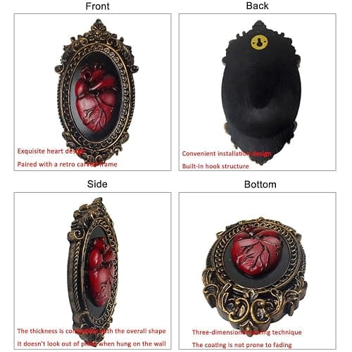 KISWIAR Vintage Wall Sculpture, Oval Aesthetic Room Décor, Gothic Art Wall Decorations with Resin 3D Anatomical Heart Design Hallway Decor (Red) thumbnail 3