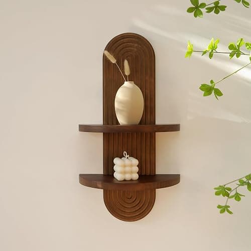 GRID FORTE Modern Wall Shelf with Arched Wood Design Mid-Century Double Floating Rainbow Shelves for Indoor Decoration Holding Planter Ornaments, 22 x 11.6 Inch (Walnut) thumbnail 7