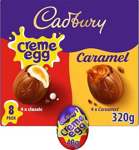Cadbury Creme Egg and Caramel Milk Chocolate Egg, Perfect For Easter Egg Hunts, Includes 8 Eggs, 320 g (Pack of 1) - Image 1