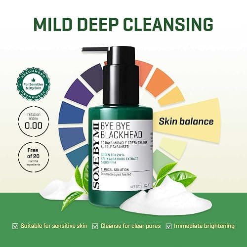 SOME BY MI Bye Bye Blackhead 30 Days Miracle Green Tea Tox Bubble Cleanser – 4.23oz, 120g – Korean Face Wash & Bubble Face Mask – Daily Blackhead-Removing Pore Minimizer for Face – Korean Skin Care thumbnail 6