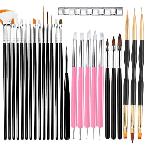 ESUOHYM 27 PCS Nail Art Brushes Set with Brush Stand Nail Sculpture Pen Dotting Tools For Paint 3D Nails,Nail Design Brush for Acrylic Gel Dip Powder Nail Extensions,French Manicure,for Home Salon - Image 1