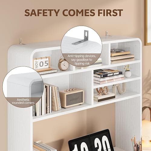 Homiflex 5-Tier Desk Shelf, 37.4''W Desktop Bookshelf for Computer Monitor, Desktop Organizer Shelf Storage Rack with 6 Cubbies, 5-Level Desk Hutch Display Rack for Home, Office, Dorm, Vanity, White thumbnail 5