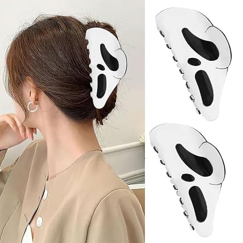 AUOCATTAIL Halloween Hair Claw Clip 2pcs Big Mask Ghost Face Hairpin Funny Ponytail Clip Scream Grimaces Scary Styling Shark Hair Accessories Halloween Styling thumbnail 5