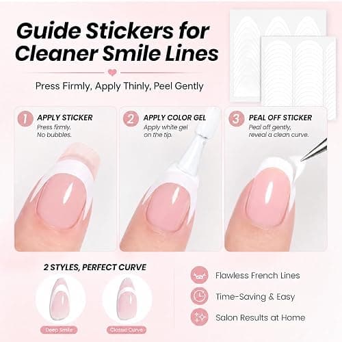 Beetles French Tip Gel Polish Set, White Nude Pink French Manicure Kit | 2 Nail Art Stickers for Diy Uv/Led Manicures At Home Or Salon, Suitable for Adding Quick Accent Designs thumbnail 3