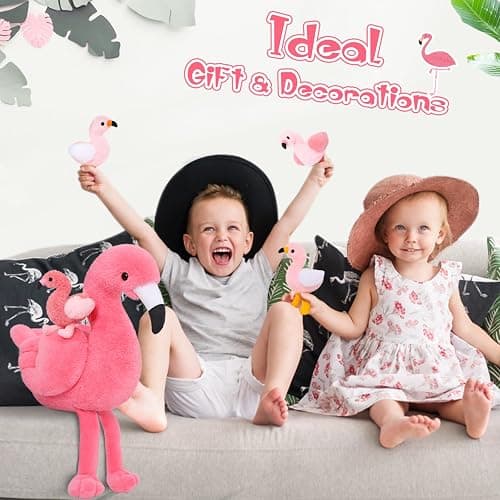 MorisMos Plush Flamingo Stuffed Animal-18 Inch Mommy Stuffed Flamingo with 4 Baby Bird Plush Toys Inside Zipper Tummy, Pink Bird Stuffed Animals Gift for Girl Women Decor Birthday Christmas Valentines thumbnail 6
