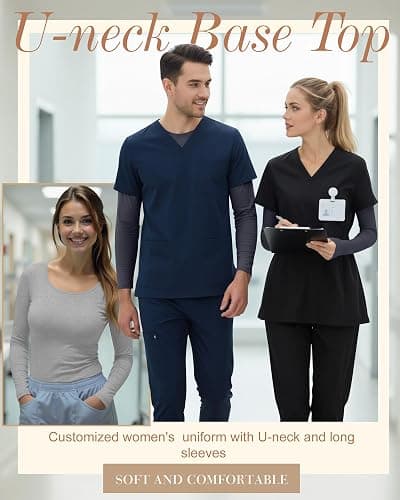Oakgarden 5 Pack Underscrub for Women Long Sleeve Shirts Fitted Scoop Neck Tops Basic Layering Tee Knit Tops for Nurse thumbnail 6