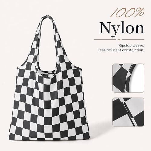 Ralxion Checkered Reusable Grocery Shopping Bags 4 Packs, Cute Checkerboard Foldable Kitchen Large Nano Tote Bags thumbnail 4