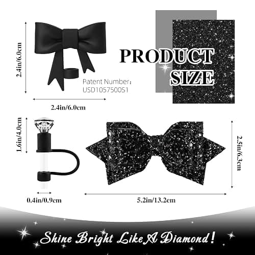 Lingdeer Black Cup Accessories Set for Stanley 30OZ & 40OZ Tumbler with Handle, Letter Charms, Bow & Diamond Straw Covers, Glitter Silicone Boot, Personalized Sticker for Stanley Cup Accessories (E) thumbnail 4