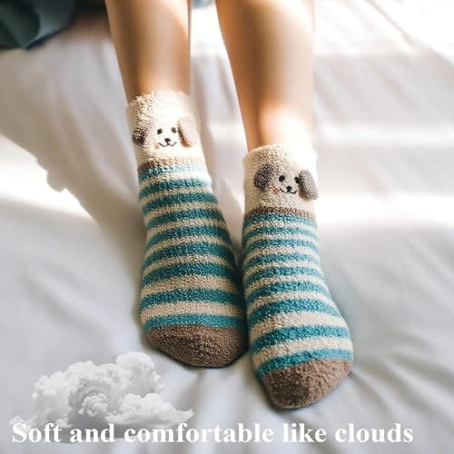 Loritta 3 Pairs Womens Fuzzy Socks Winter Warm Fluffy Soft Slipper Home Sleeping Cute Animal Socks thumbnail 2
