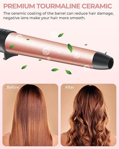 5 in 1 Curling Wand Set, Ohuhu Interchangeable Ceramic Barrels Curling Iron (9-32mm), Fast Heating Lightweight Dual Voltage Hair Curler for Home & Travel with Heat Glove & Clips, Gift for Women | Dual voltage, heats in 30 second, 356-410°F adjustable, travel-friendly, lightweight, 2 clips & heat glove, Gift for women thumbnail 6