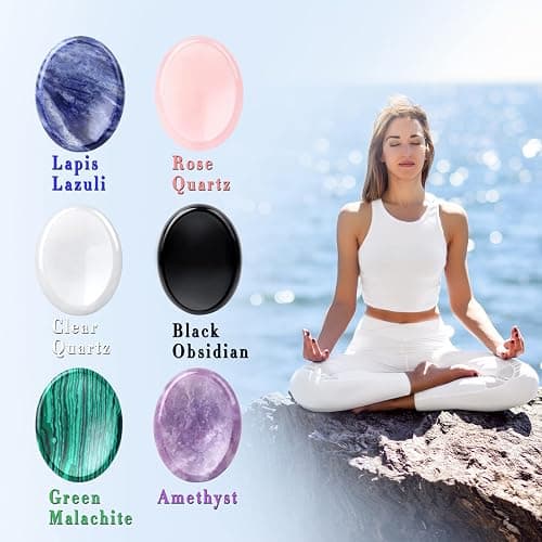 GolbalJew 6PCS Thumb Worry Stone for Anxiety Healing Crystals Sets, Hand Carved Crystals and Healing Stones, Meditation Crystal Reiki Natural Relax Palm Stone for Anxiety Therapy Relief thumbnail 6