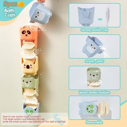 Baby Bath Toys for Kids Ages 1-3, 14 Pack Mold Free Toddler Bath Toys for 2-4 Bathtub Water Toys with Floating Boats&Cups and No Hole Bath Toy for Babies 6-12 Months, Baby Christmas Stocking Stuffers thumbnail 3