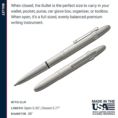 Fisher Space Pen Brushed Chrome Bullet Space Pen, Ballpoint, Brass, Black Ink, Pocket Clip, Gift Box thumbnail 6
