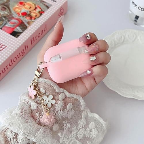 Cute Case for Airpods Pro 2nd/1st Generation Case, Soft Silicone Women iPod Pro 2/1 Gen Protective Cover 2019/2023/2022 with Pom Pom Flower Keychain&Cleaner Kit, Pink thumbnail 6