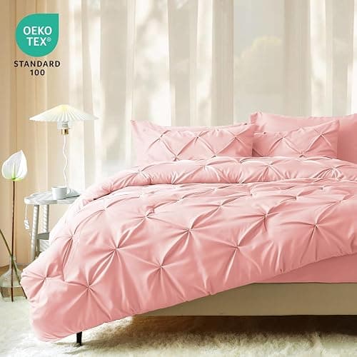 JOLLYVOGUE Queen Comforter Set 7 Pieces - Bed in a Bag Queen for All Season, Pintuck Bedding Comforter Sets with Comforter, Flat Sheet, Fitted Sheet and Pillowcases & Shams, Pink thumbnail 6