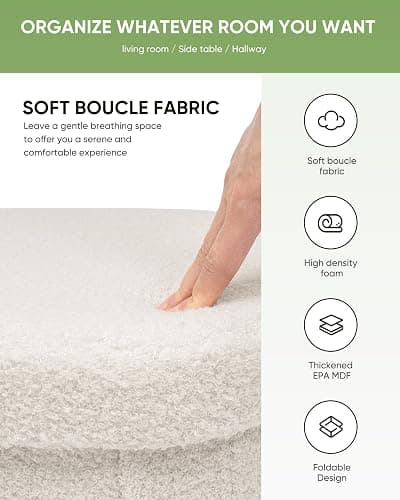 B FSOBEIIALEO Storage Ottoman Cube, Round Ottomans with Storage Foot Stool Footrest for Lving Room, Boucle Ottoman Seat for Dorm Room,Faux Teddy Fur, White 15"x15"x13.19" thumbnail 6