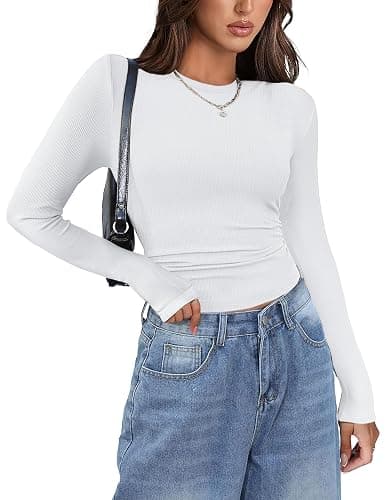 Zeagoo Womens Long Sleeve Stretch Crewneck Ribbed T-Shirt Slim Fit Casual Basic Tops S-XXL thumbnail 4