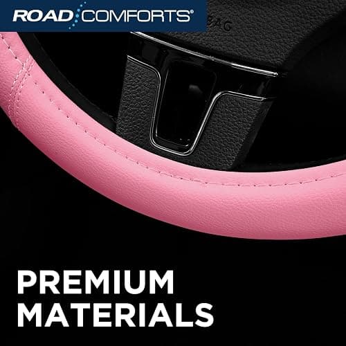 Road Comforts Car Steering Wheel Cover - Microfiber Leather Steering Wheel Wrap Sports 14.5-15 Inch Steering Wheel Cover Non-Slip for Men Women Pink & Pink Color thumbnail 7