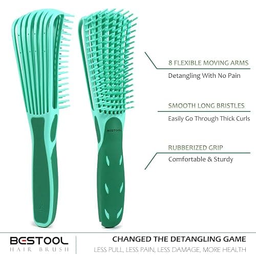 BESTOOL Detangling Brush for Black Natural Hair, Curly Hair Afro 3/4abc Texture - Faster and Easier Detangle Wet or Dry With No Pain (Green) thumbnail 2