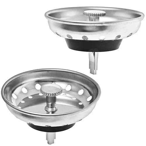 2 Pack - Kitchen Sink Strainer and Stopper Combo Basket Replacement for Standard 3-1/2 inch Drain, Stainless Steel Basket with Plastic Knob, Rubber Stopper Bottom - Hilltop Products - Image 1
