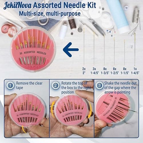 30 Pack Premium Hand Sewing Needles, Assorted Sizes, Large Eye Stitching Needles for Sewing, Repair & Embroidery thumbnail 2