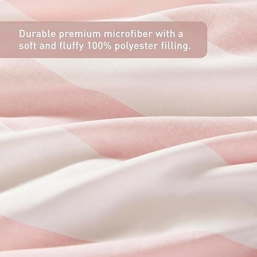 Reversible Striped Twin Comforter Set-Bed in A Bag 5-Pieces Bedding Set with Double-sided Stripes Design-Warm & Cozy Bed Set Includes Twin Size Comforter, Sheets Set, Pillowcase and Sham, Blush thumbnail 5