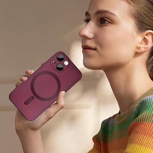 ankofave Magnetic Case for iPhone 14 Plus Phone Case for Women, Shockproof Matte Luxury Soft Metallic Luster Design with Camera Lens Protector, Compatible with Magsafe for iPhone 14 Plus 6.7"-Wine Red thumbnail 4