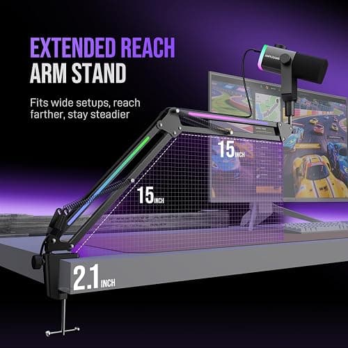 FIFINE Gaming Microphone Kit, XLR/USB Dynamic PC Microphone with Boom Arm for Podcast Recording, RGB Streaming Mic Set, Tap-to-Mute, Mix Control, Headphone Jack-AmpliGame AM8PROT thumbnail 7