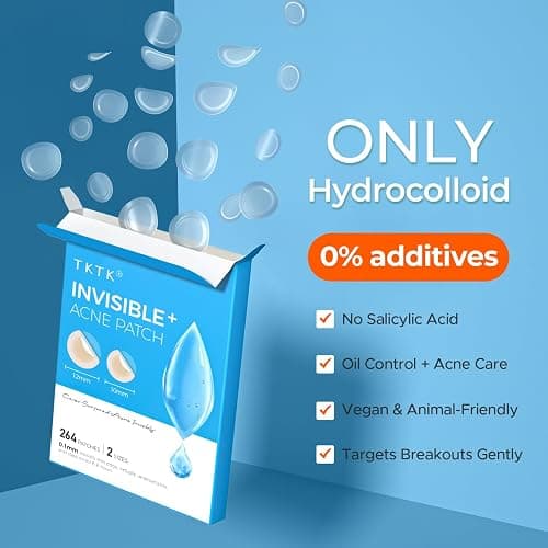 TKTK Pimple Patches for Face, 0.01cm Ultra-Thin Invisible Acne Patches, Hydrocolloid Patches for Breakouts, Absorbs Zits & Blemish, Suitable Under Makeup, 2 Sizes(10mm/12mm) 264 count thumbnail 6