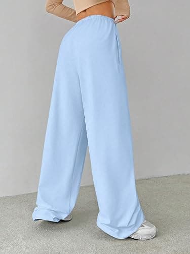 Verdusa Women's Wide Leg Sweatpants Elastic Waist Casual Long Lounge Pants | Loose, Soft, Stretchy, Drawstring, High Waisted, Comfy Trousers, Fall Outfits thumbnail 2
